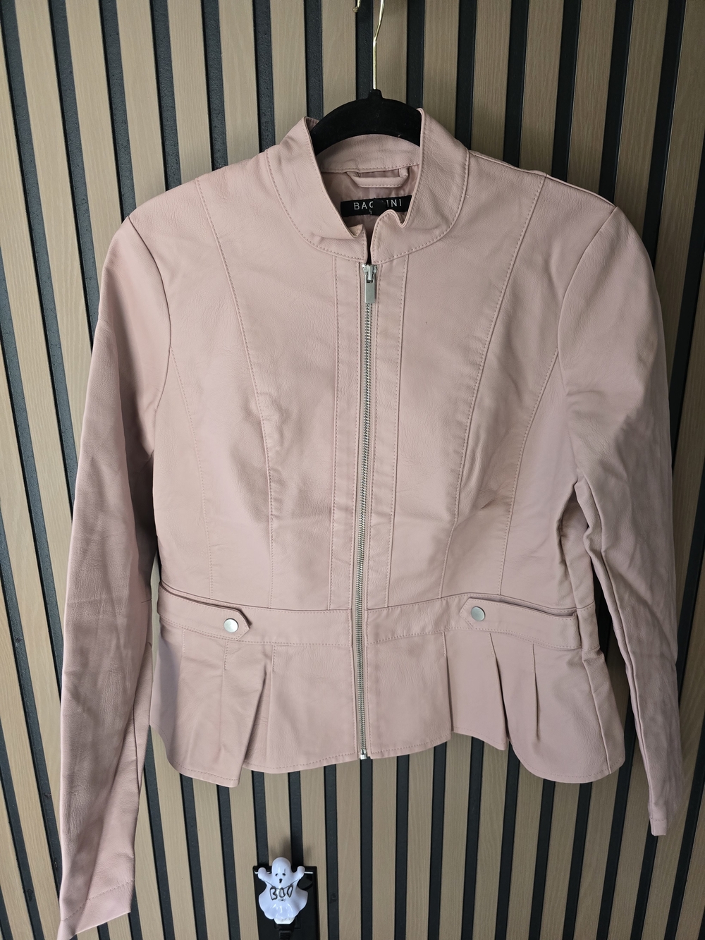 Baccini Women's Blush Pink Zip-Front Peplum Jacket
